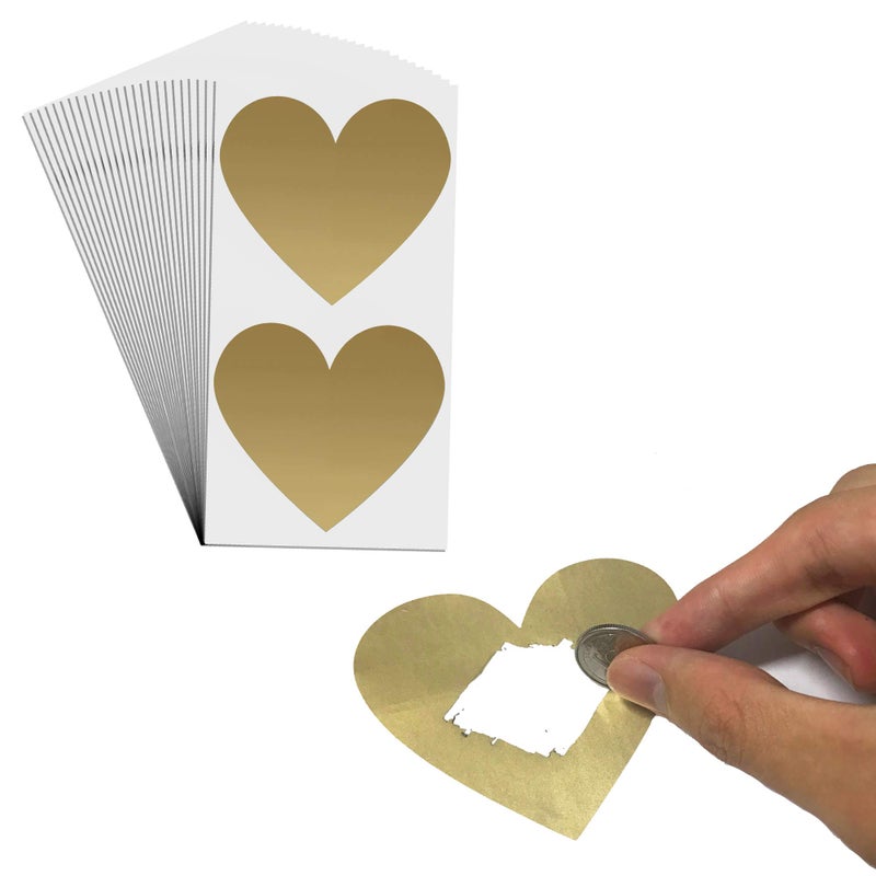 ScratchStix 50 Pack, 3" Heart Scratch Off Stickers Labels - Gold - Image 1